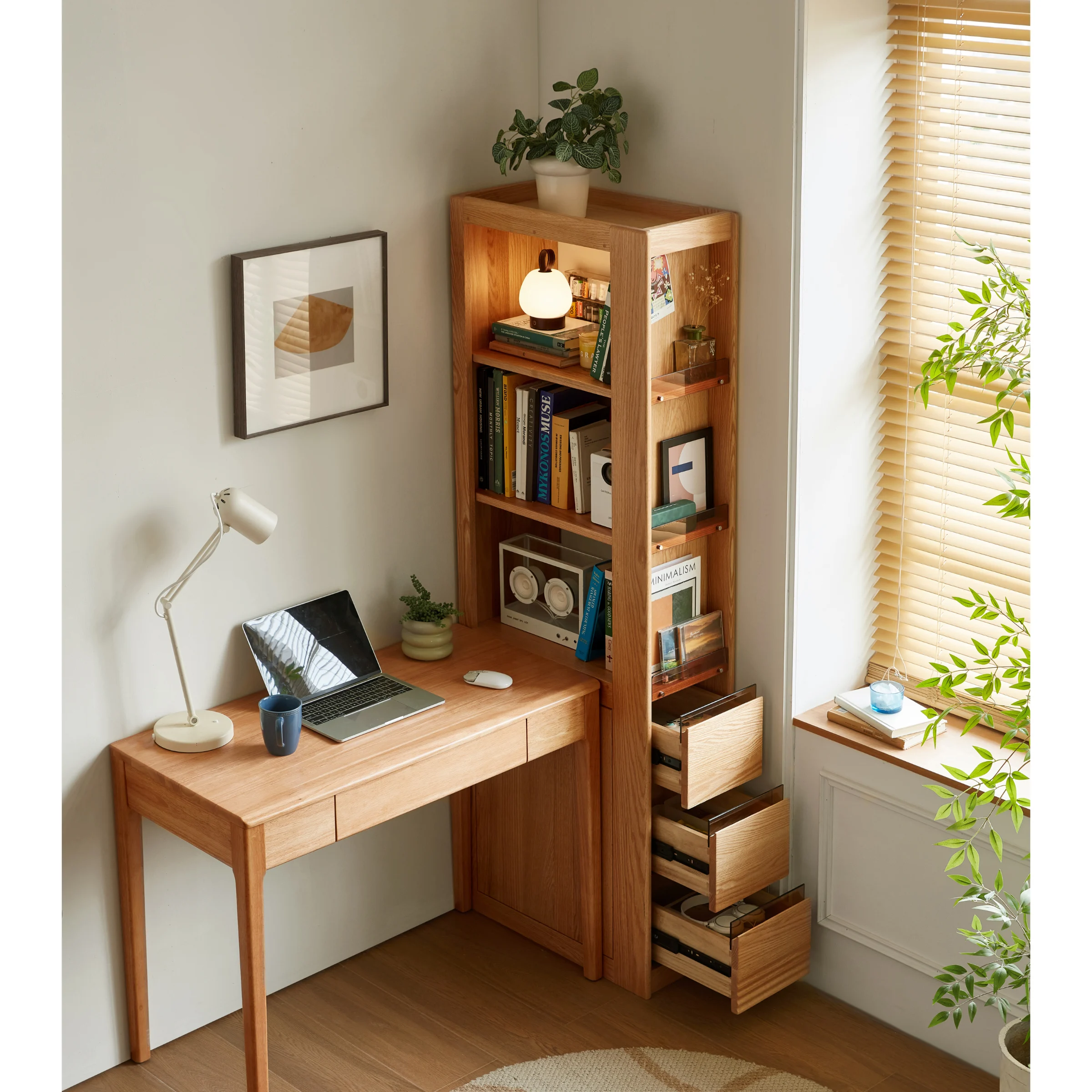 Linspire Oaklyn Solid Oak Slim Display Cabinet with Drawers