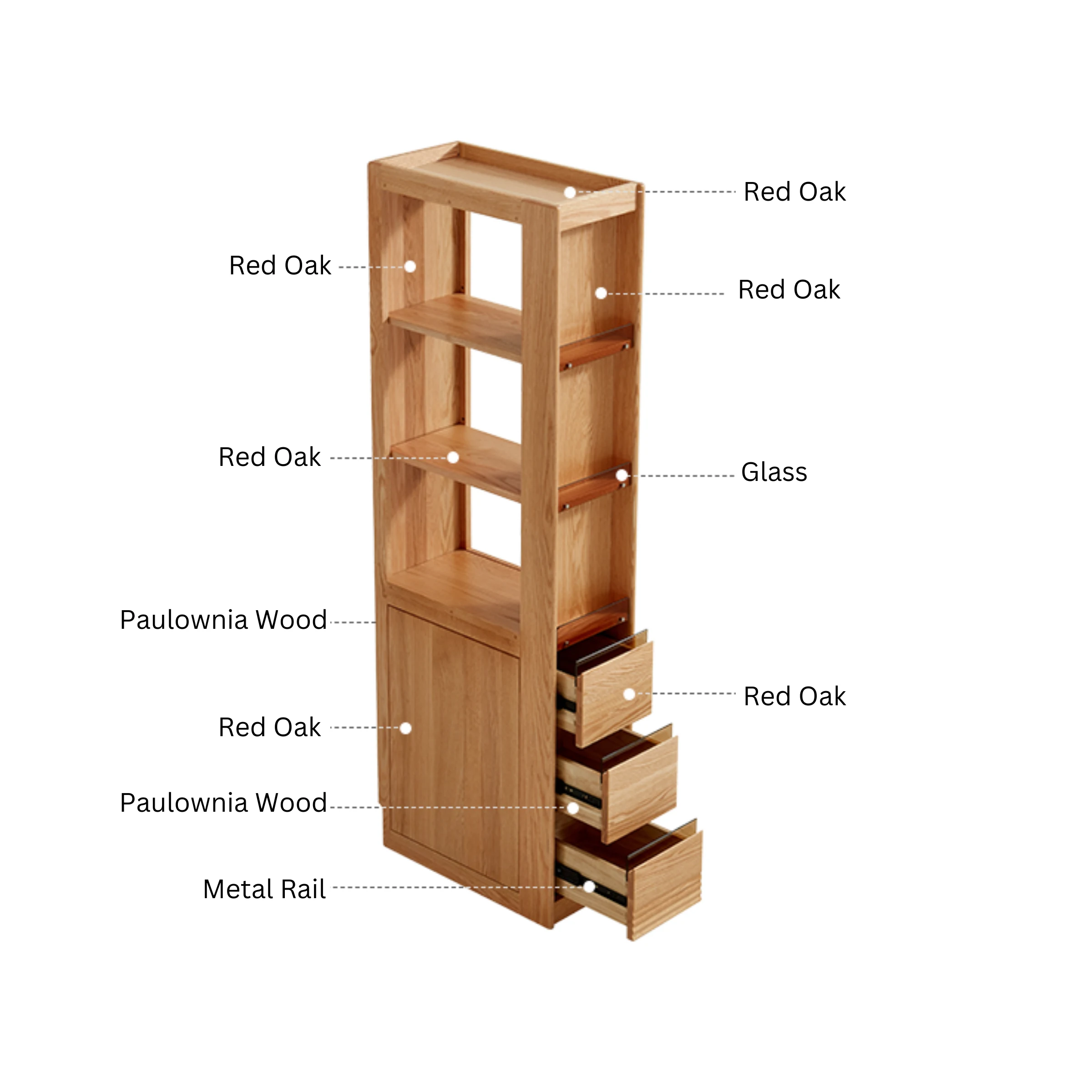 Linspire Oaklyn Solid Oak Slim Display Cabinet with Drawers