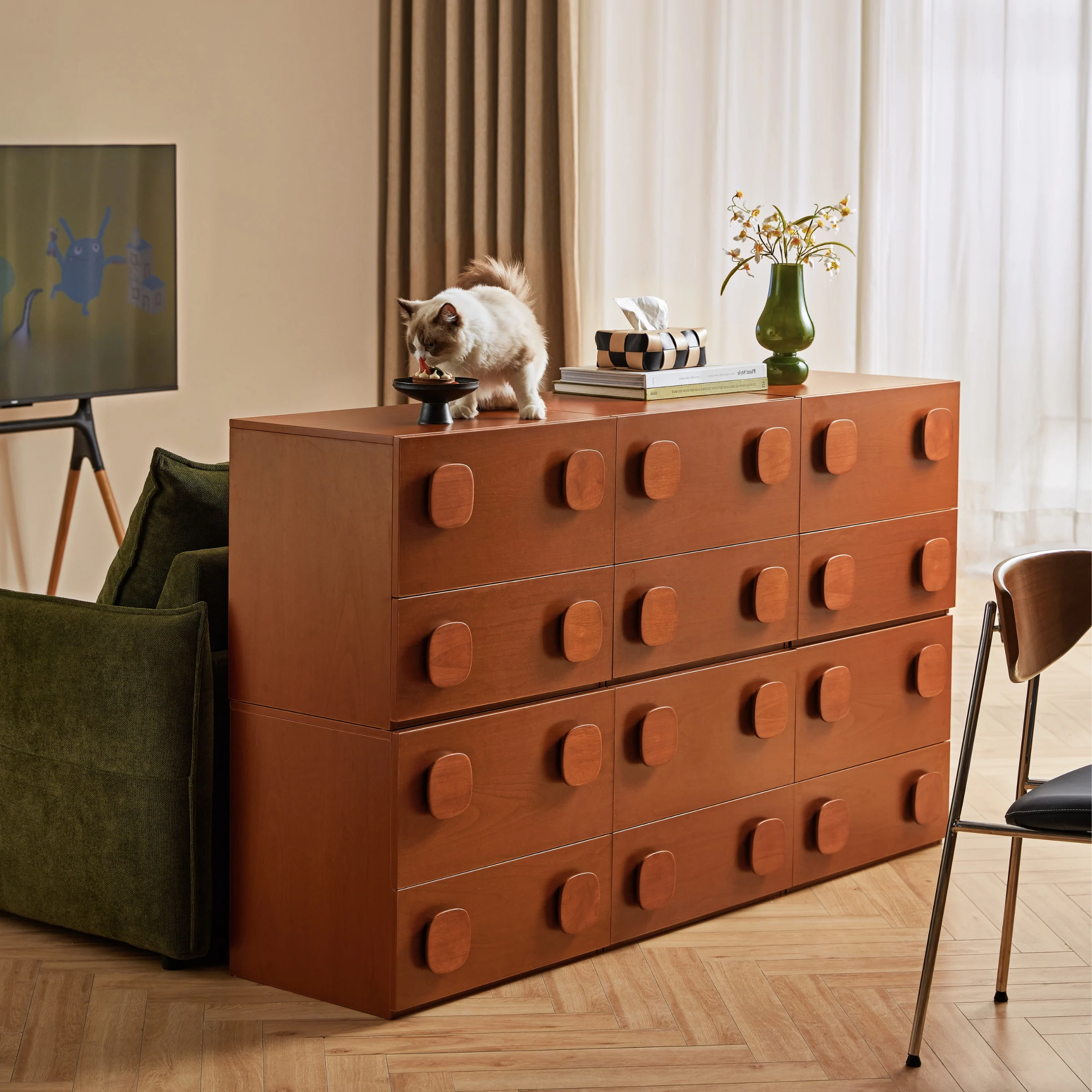 Linspire Mosaic Set of 6 Modular Storage Cabinets, Warm Wood