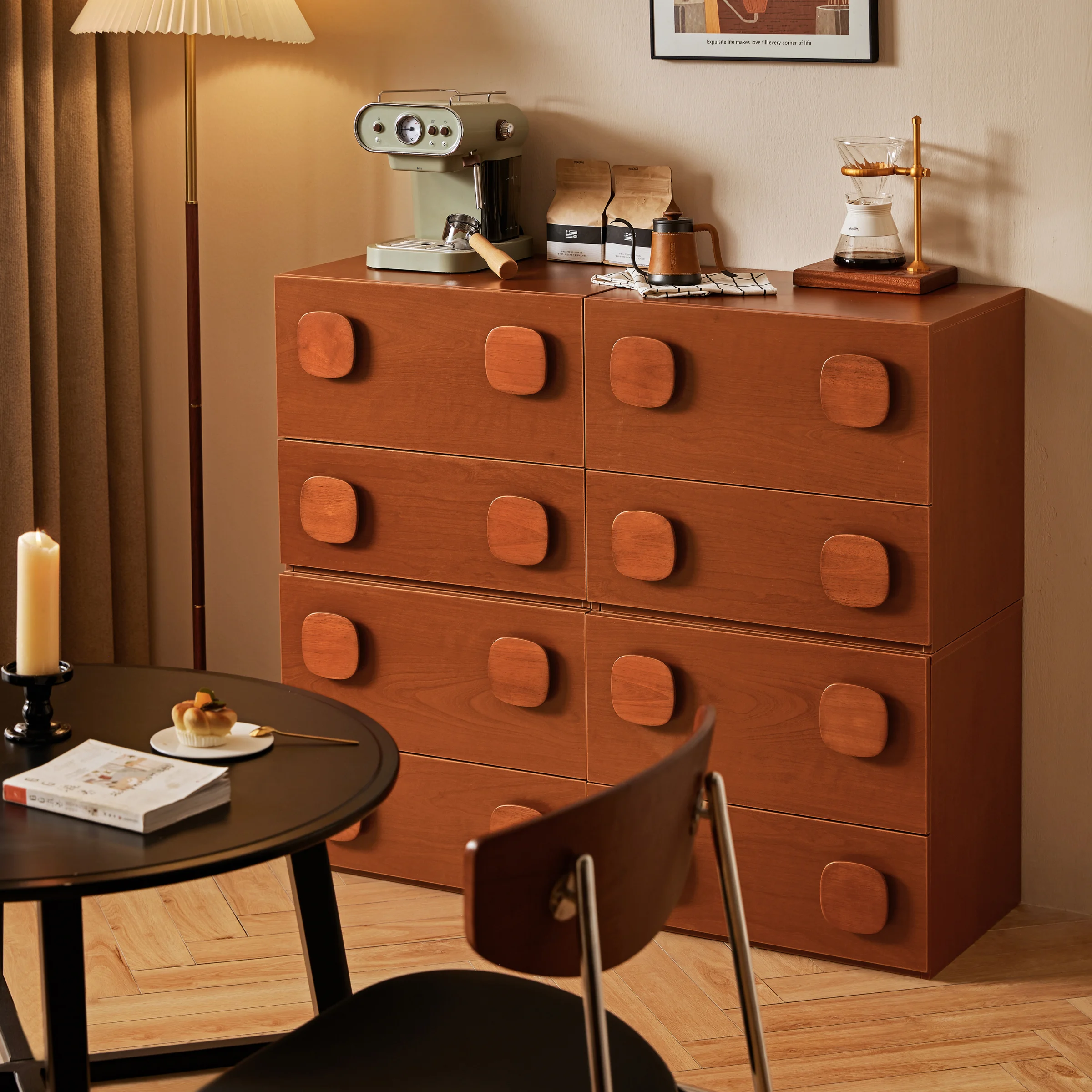Linspire Mosaic Set of 6 Modular Storage Cabinets, Warm Wood