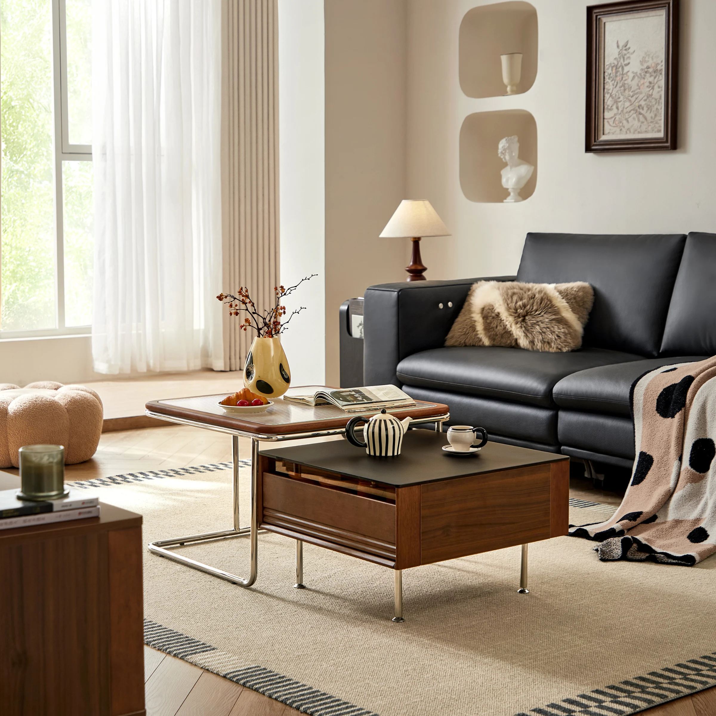 Linspire Ursula Nesting Coffee Table Set with Drawer and Glass Top
