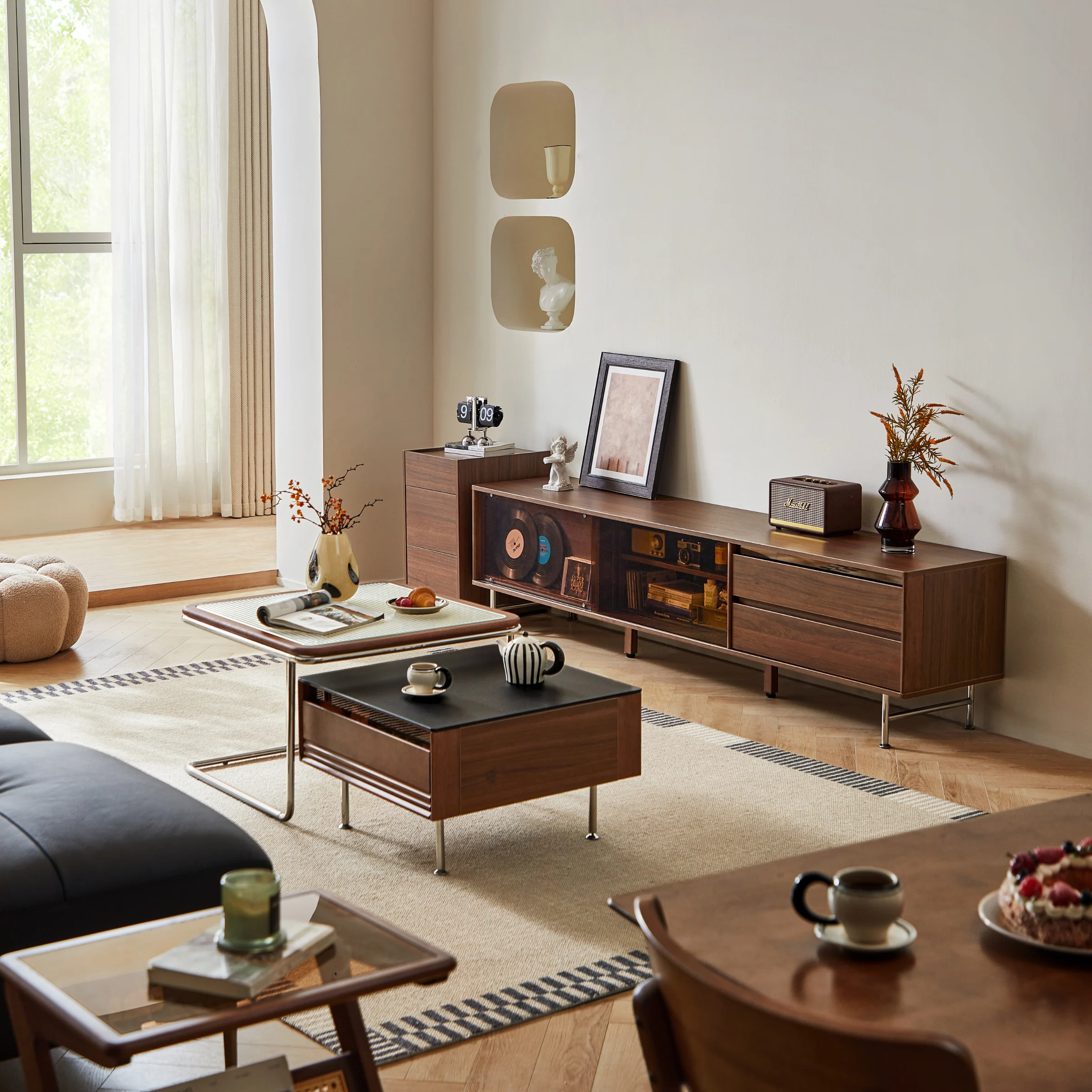 Linspire Ursula Nesting Coffee Table Set with Drawer and Glass Top