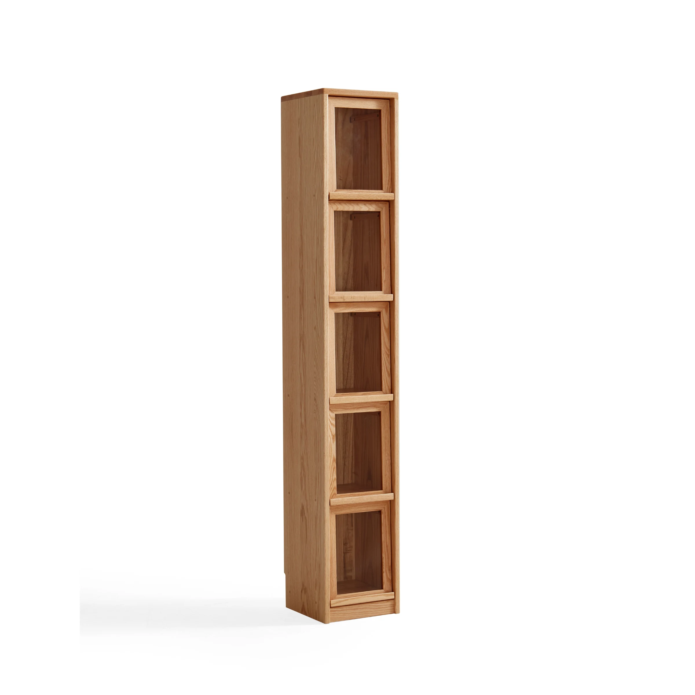 Linspire Oaklyn Solid Oak Slim Display Cabinet with Glass Flip Doors