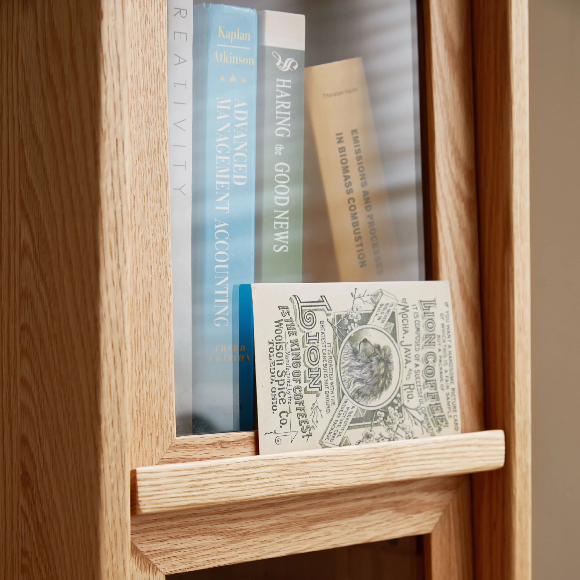 Linspire Oaklyn Solid Oak Slim Display Cabinet with Glass Flip Doors