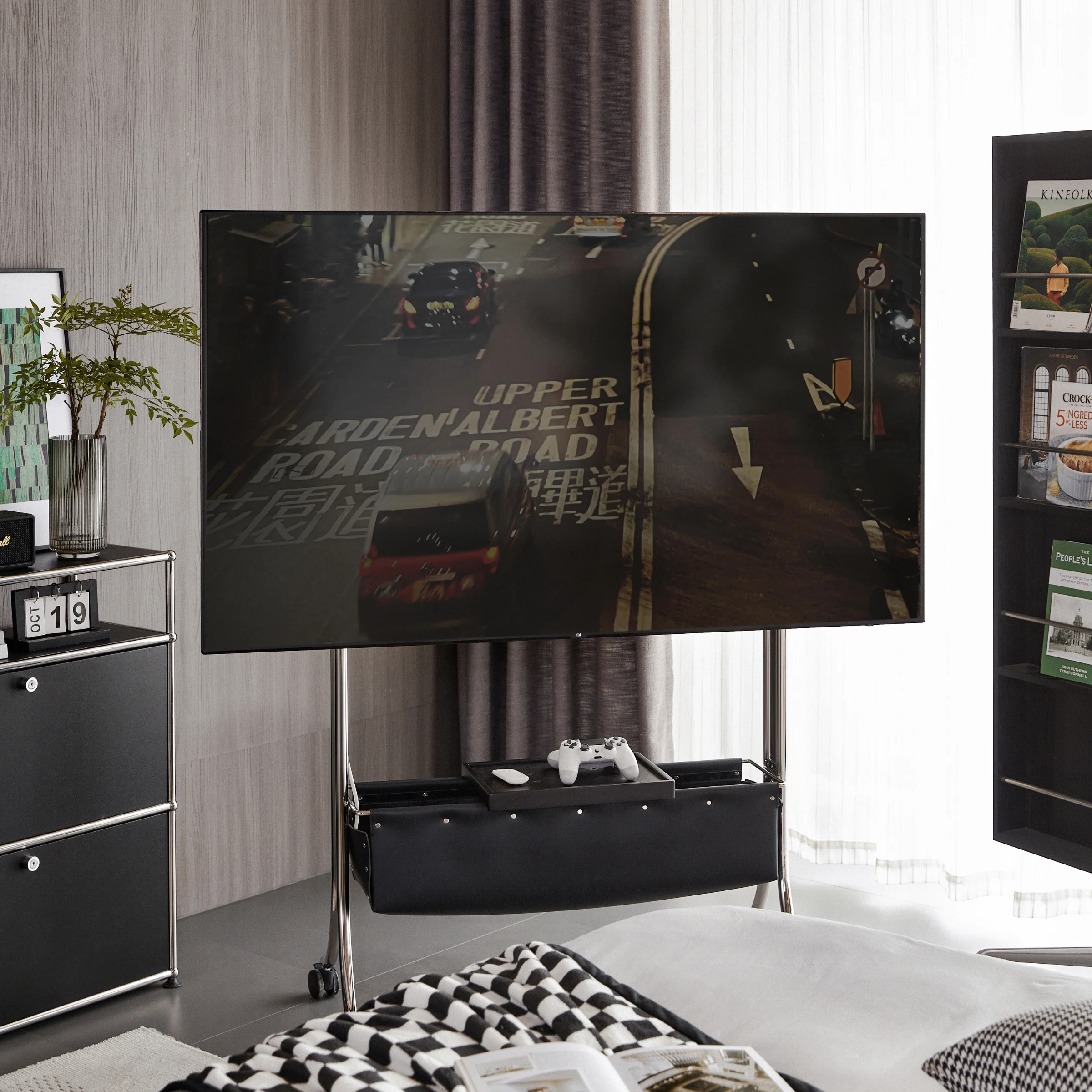 Linspire Trend Rolling TV Stand with Storage, Height Adjustable