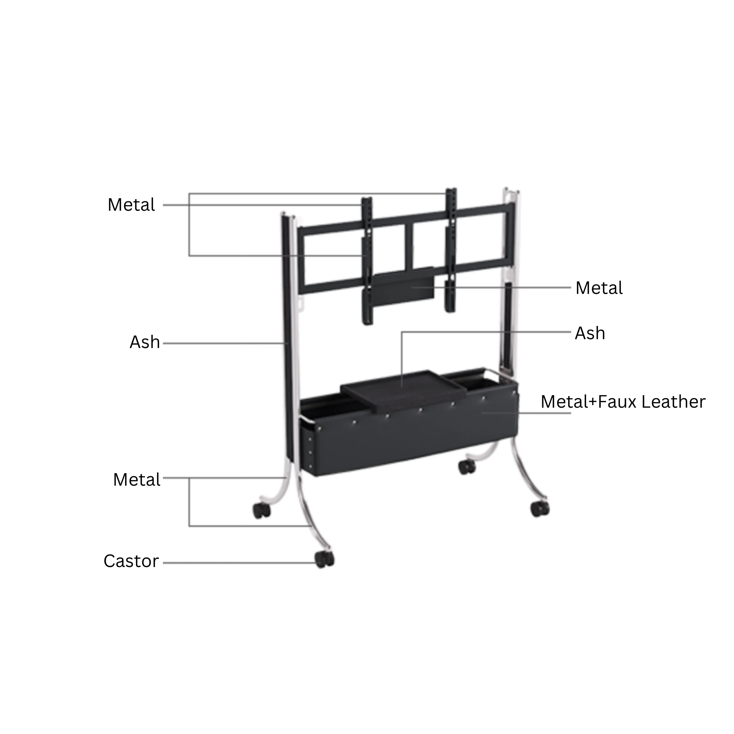 Linspire Trend Rolling TV Stand with Storage, Height Adjustable