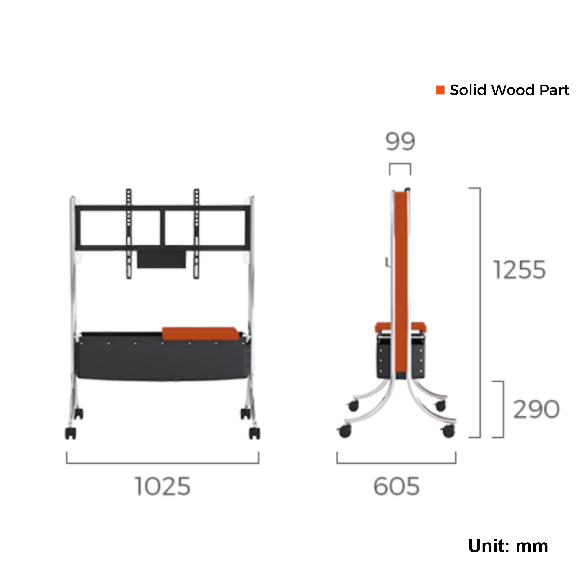 Linspire Trend Rolling TV Stand with Storage, Height Adjustable