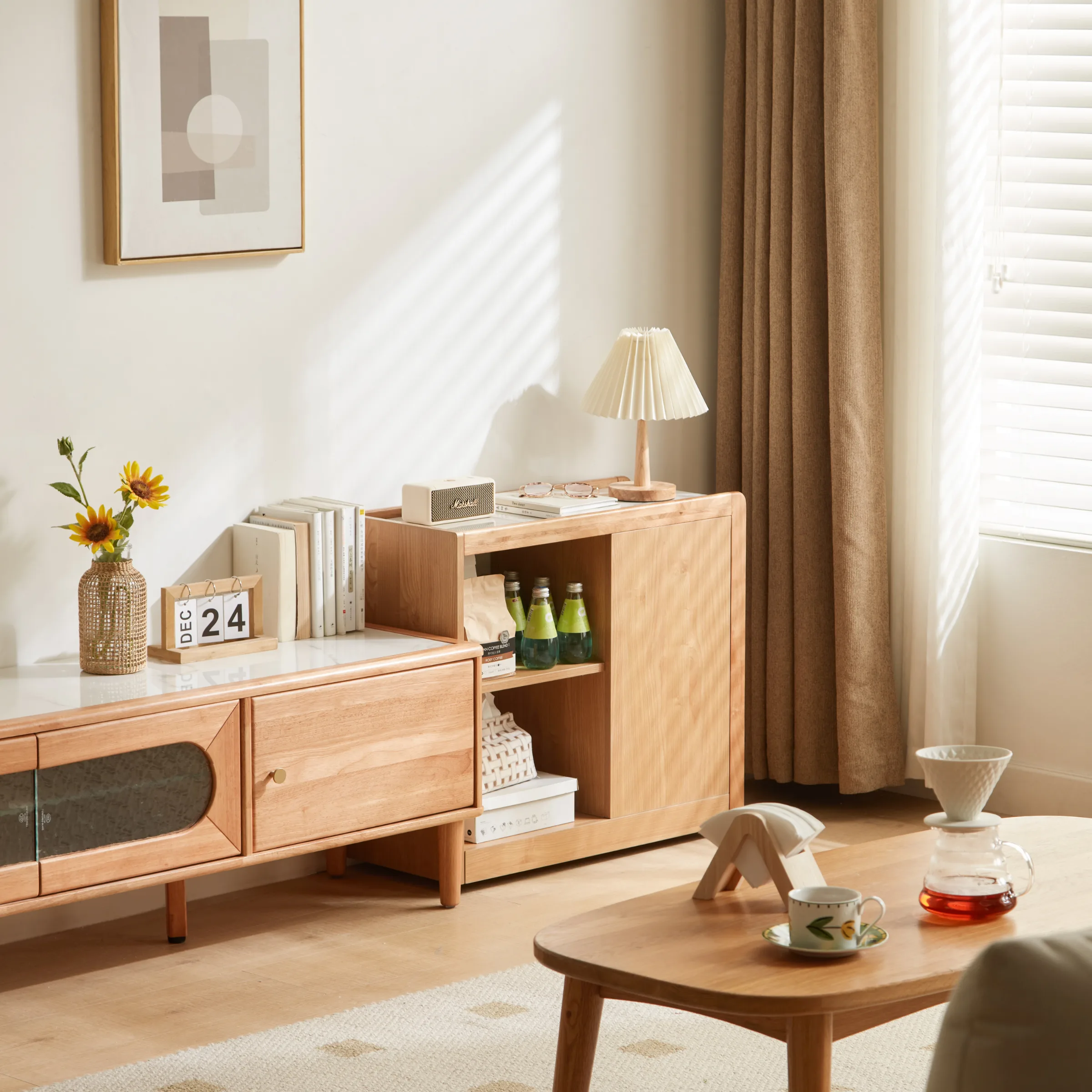 Linspire Cubby Sintered Stone Top Side Table with Castors, 30x70x62cm, Natural