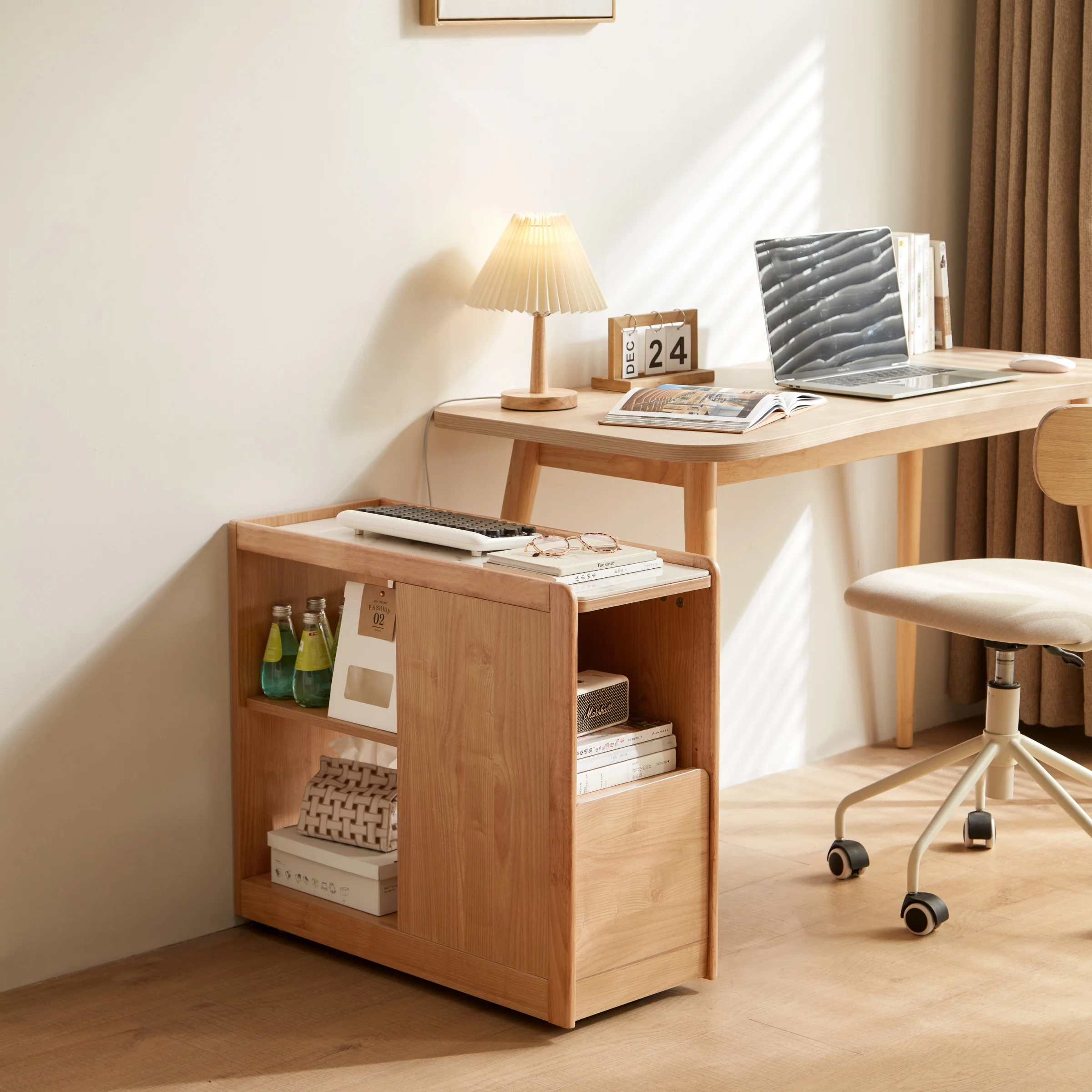 Linspire Cubby Sintered Stone Top Side Table with Castors, 30x70x62cm, Natural