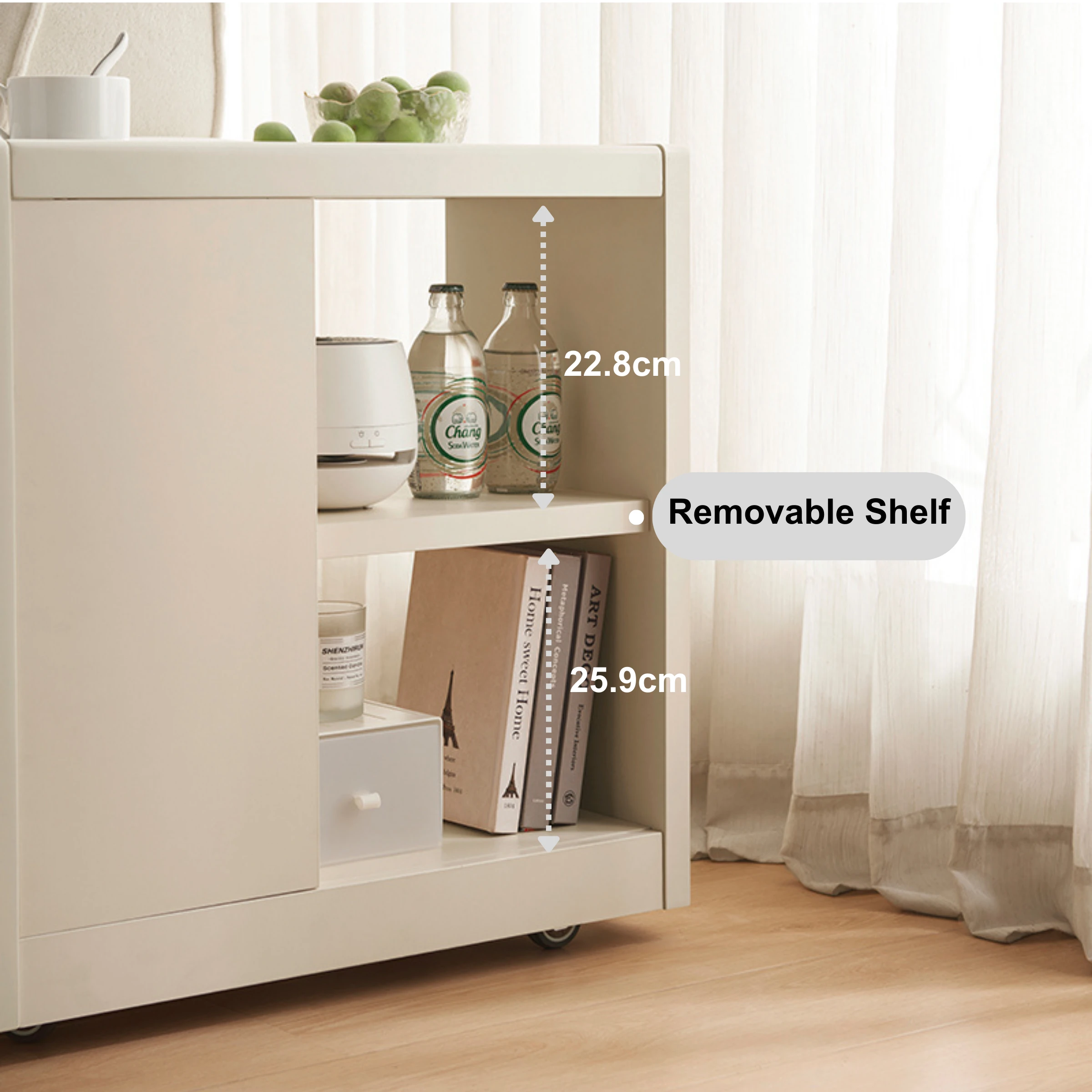 Linspire Cubby Sintered Stone Top Side Table with Castors, 30x63x63cm, Off-White