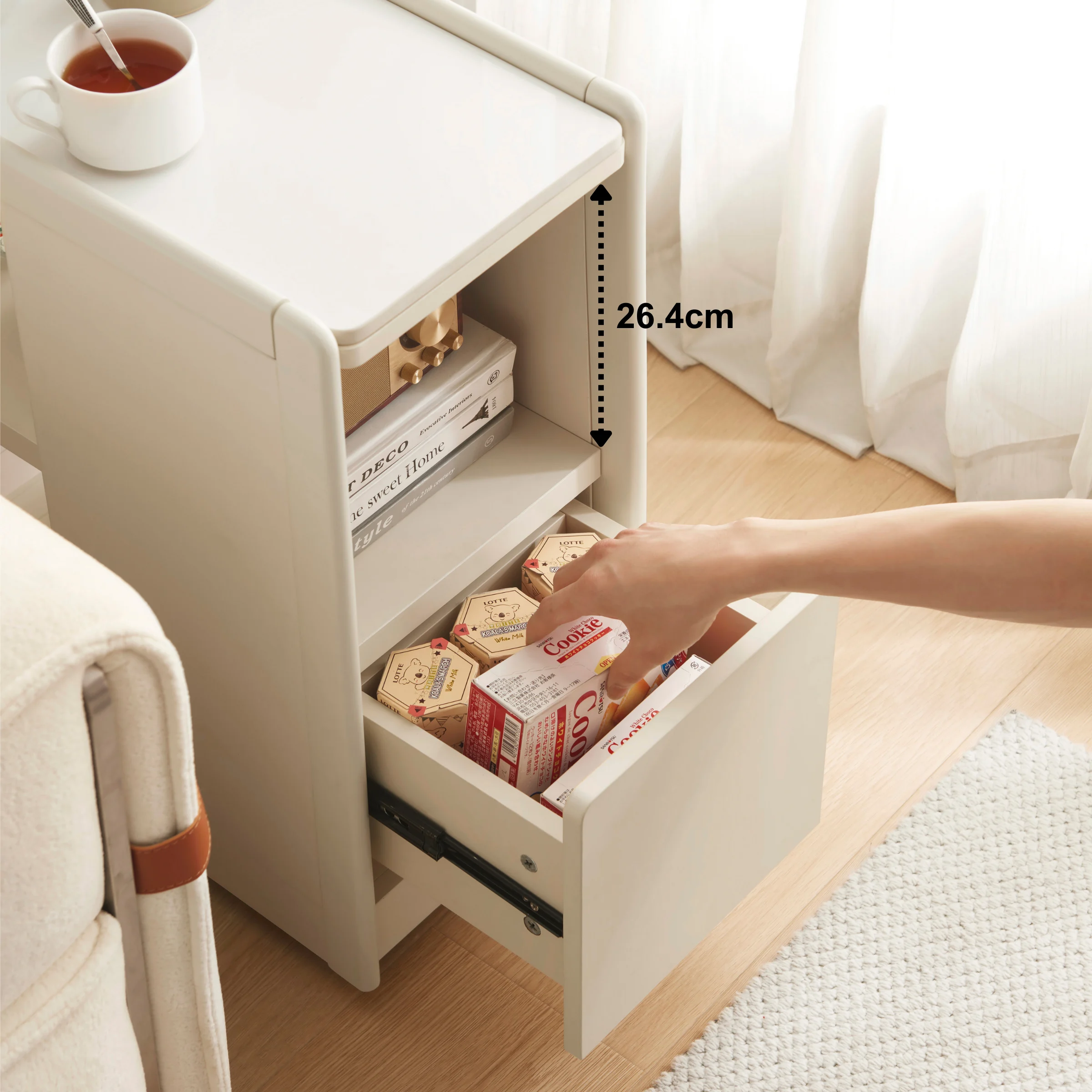 Linspire Cubby Sintered Stone Top Side Table with Castors, 30x63x63cm, Off-White