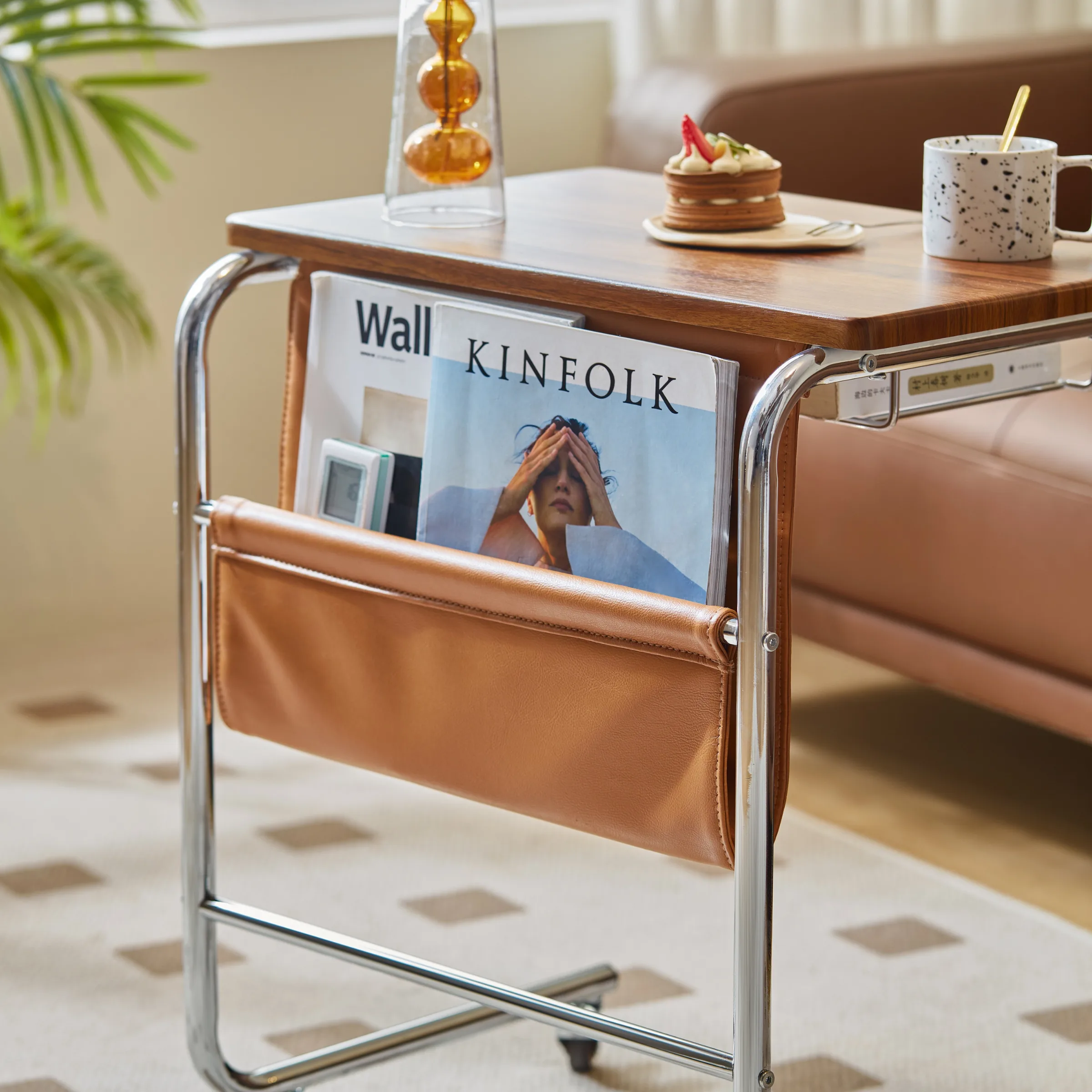 Linspire Trend Rolling Side Table with Storage, Brown