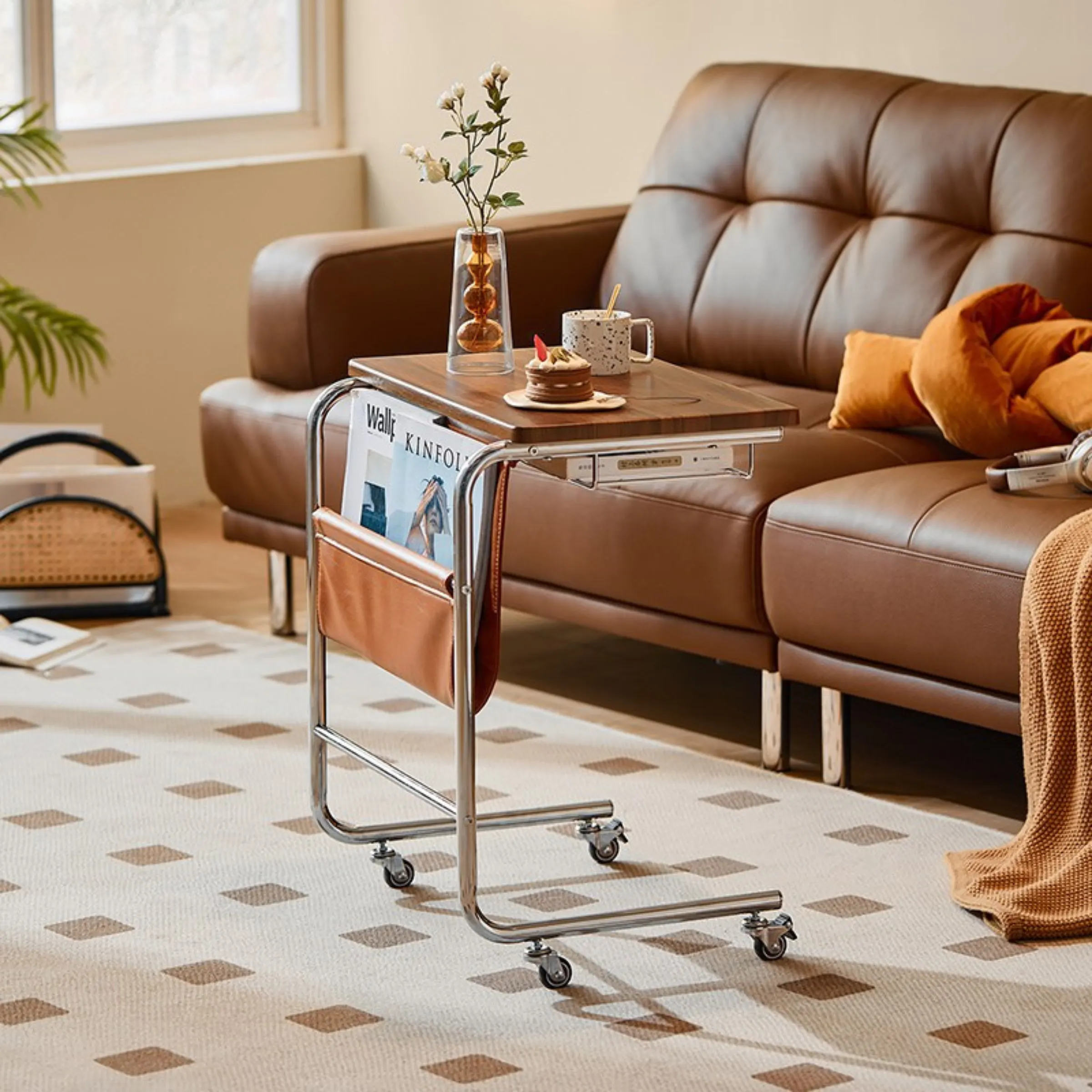 Linspire Trend Rolling Side Table with Storage, Brown