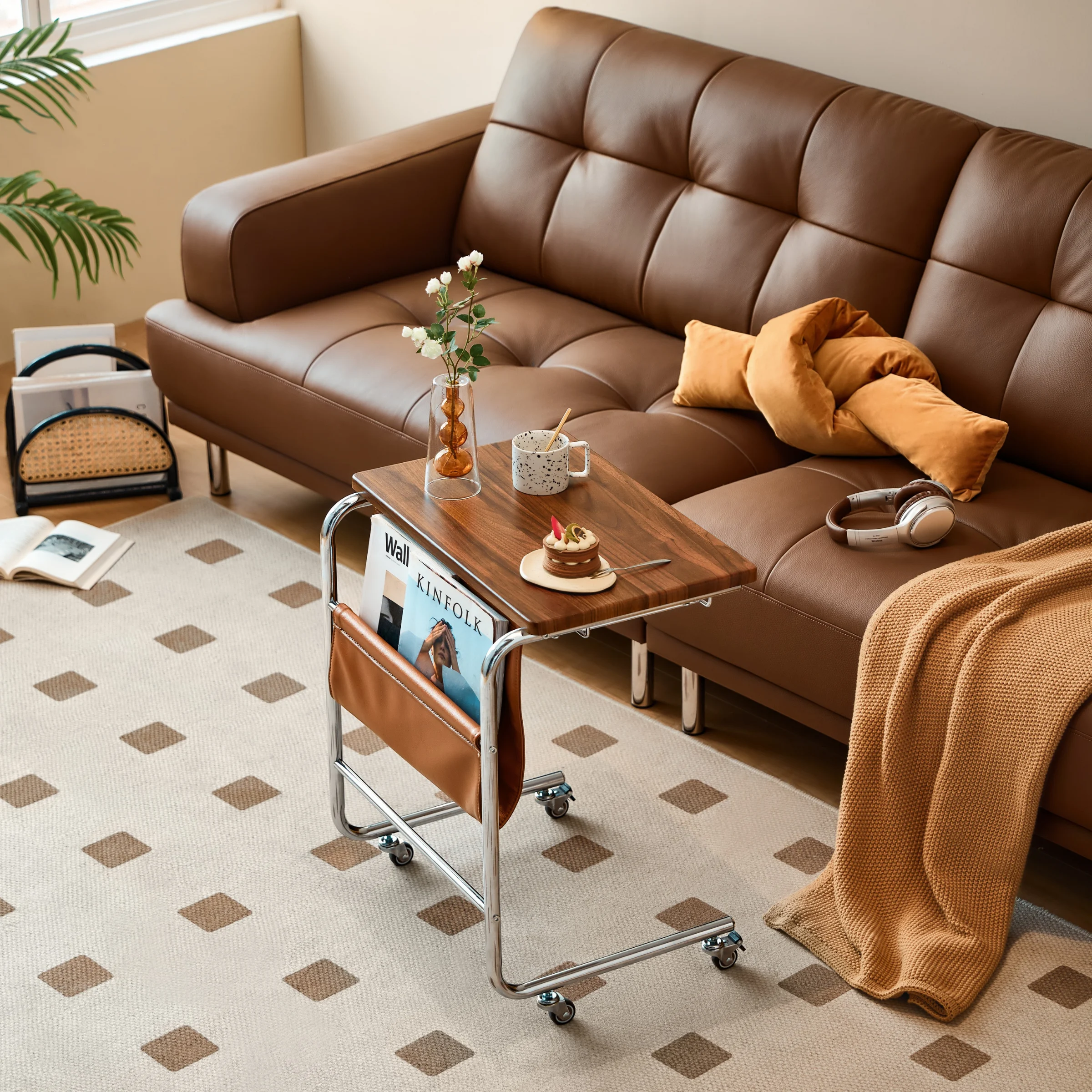 Linspire Trend Rolling Side Table with Storage, Brown