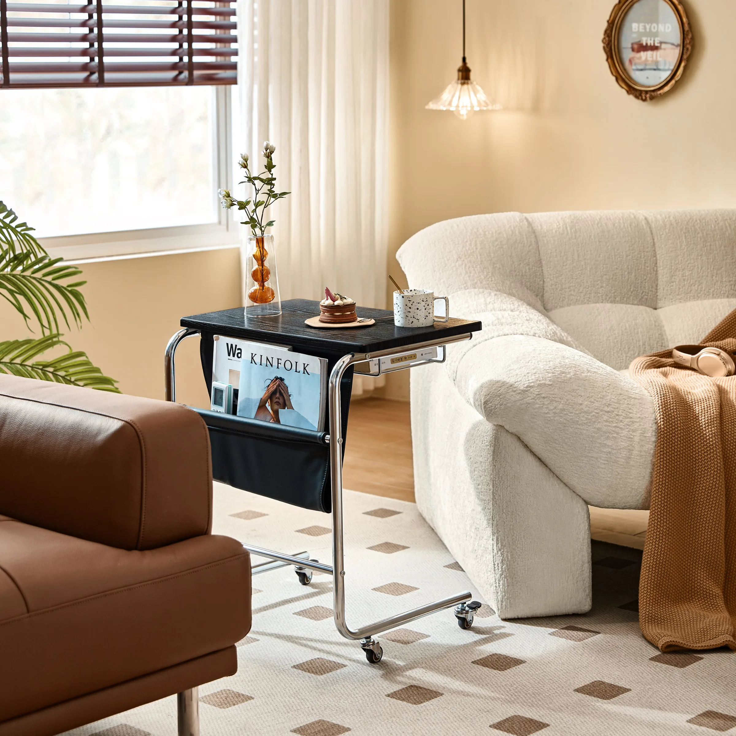 Linspire Trend Rolling Side Table with Storage, Black