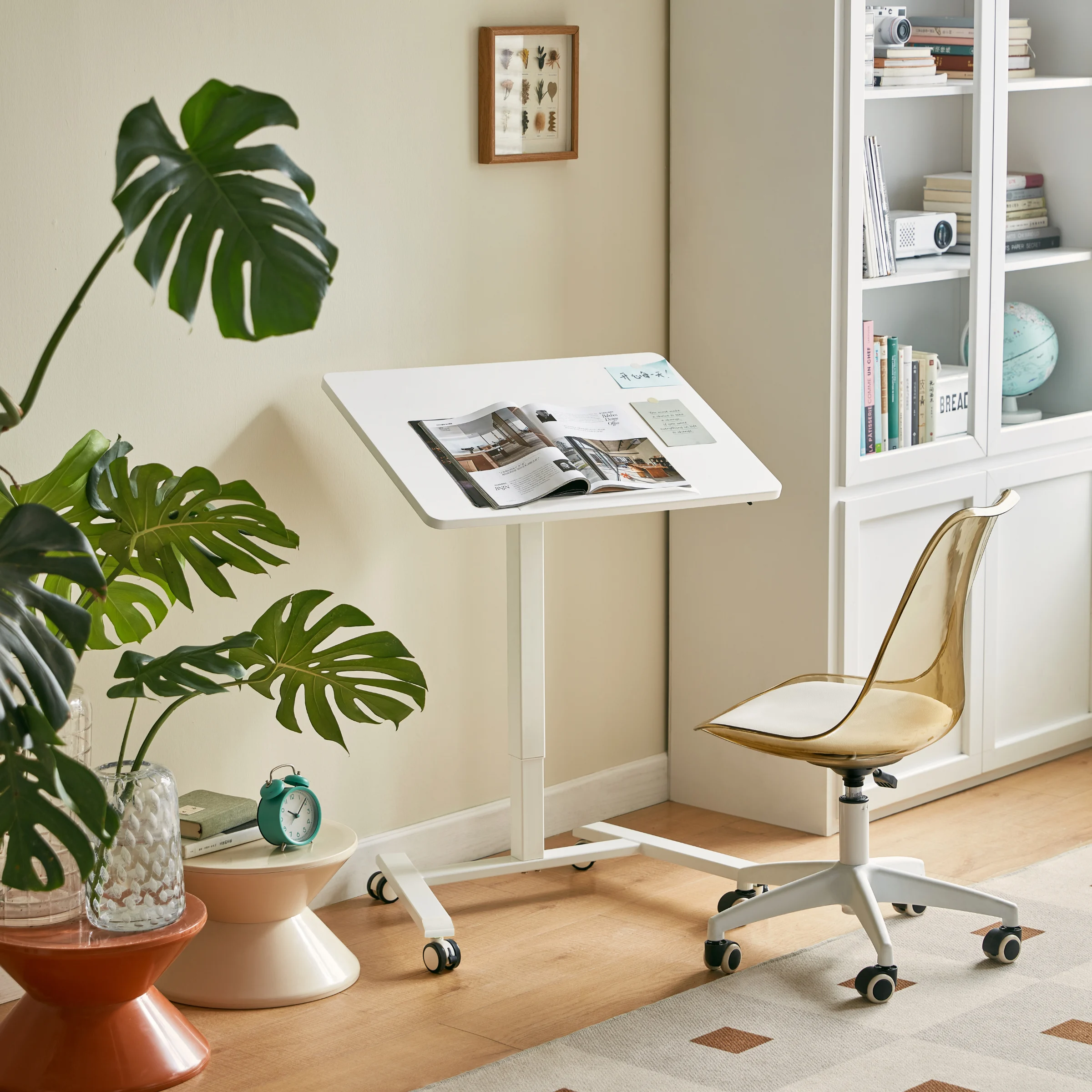 Linspire Islet Height Adjustable Pneumatic Side Table with Castors, White