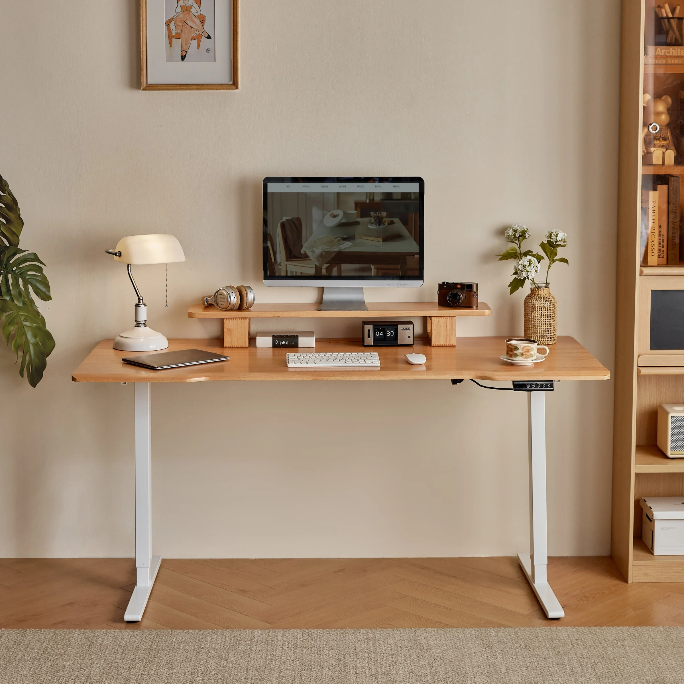 Linspire Lumen Electric Height Adjustable Standing Desk with Riser Stand, 1.4m