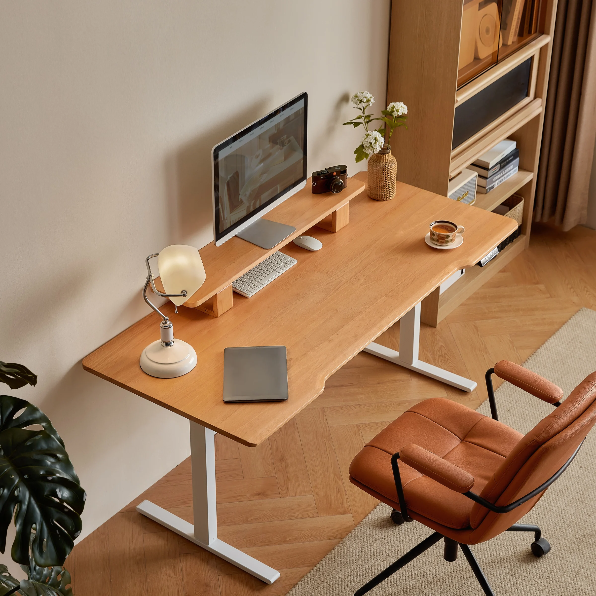 Linspire Lumen Electric Height Adjustable Standing Desk with Riser Stand, 1.4m