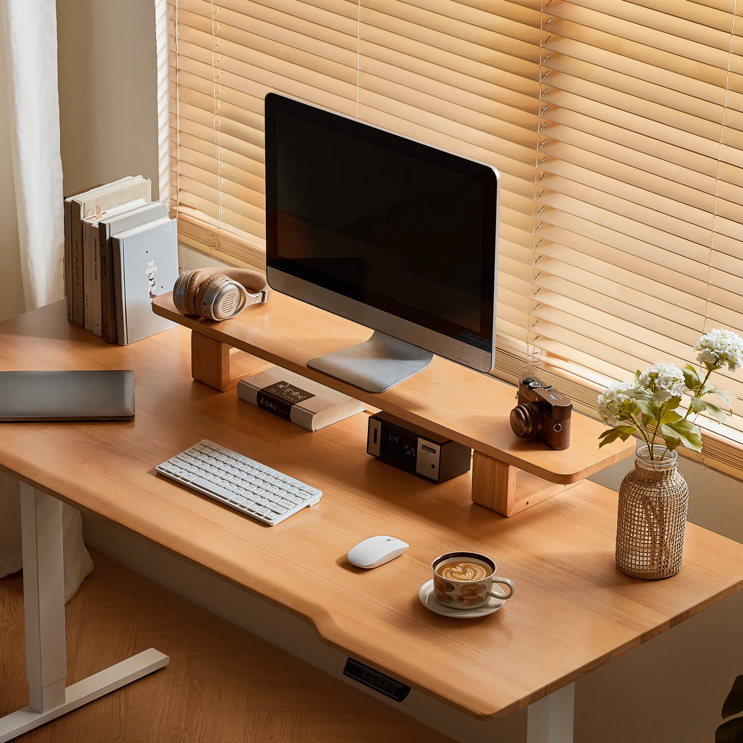 Linspire Lumen Electric Height Adjustable Standing Desk with Riser Stand, 1.4m