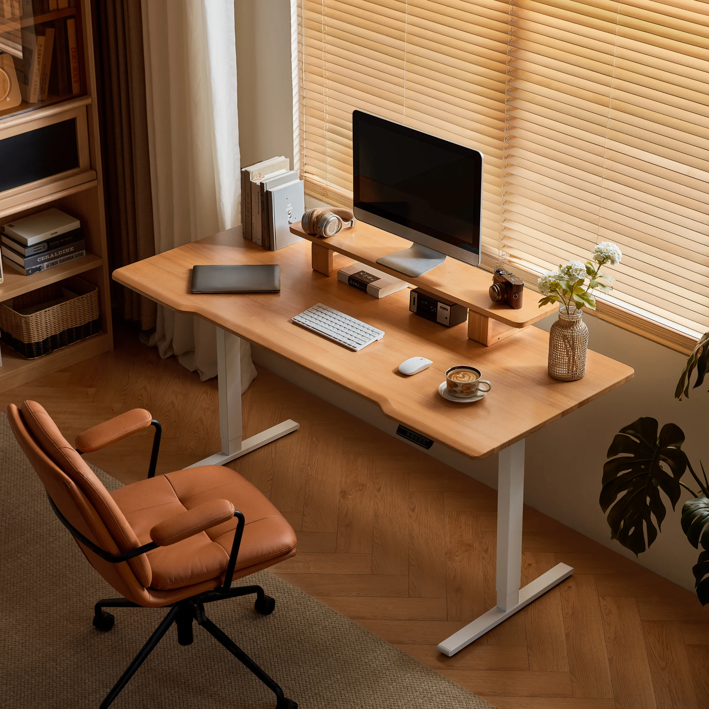 Linspire Lumen Electric Height Adjustable Standing Desk with Riser Stand, 1.4m