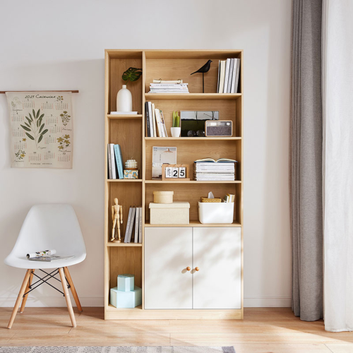 Linspire Noble Bookshelf with Storage Cabinet, Natural & White