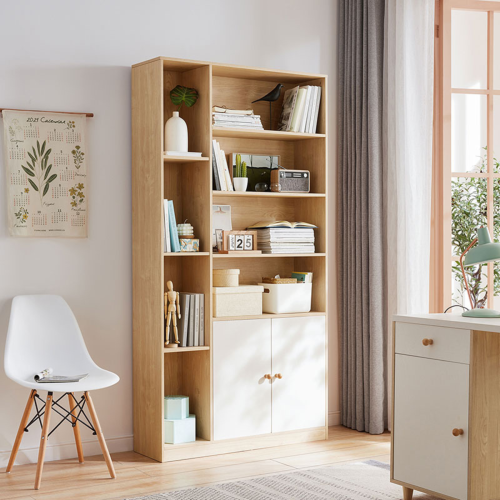 Linspire Noble Bookshelf with Storage Cabinet, Natural & White