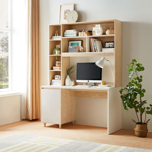 Linspire Noble Desk with Shelves, Natural & White