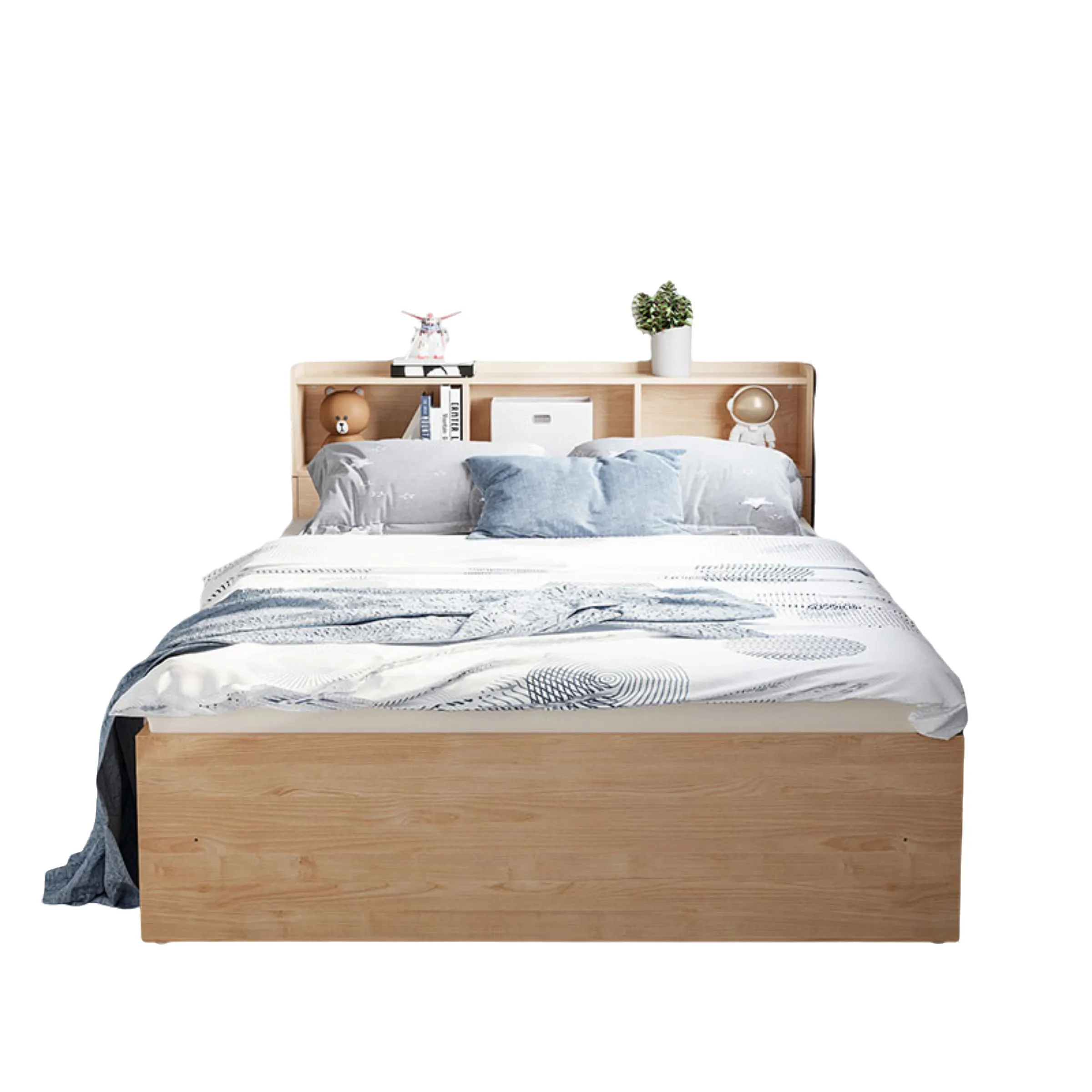 Linspire Royale Short Queen Bed Frame with Storage Headboard, Natural