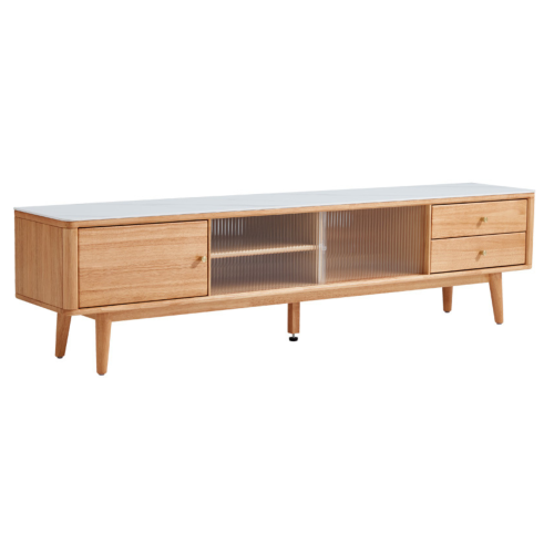 Linspire Ventus Solid Wood Entertainment Unit with Sintered Marble Top, Natural