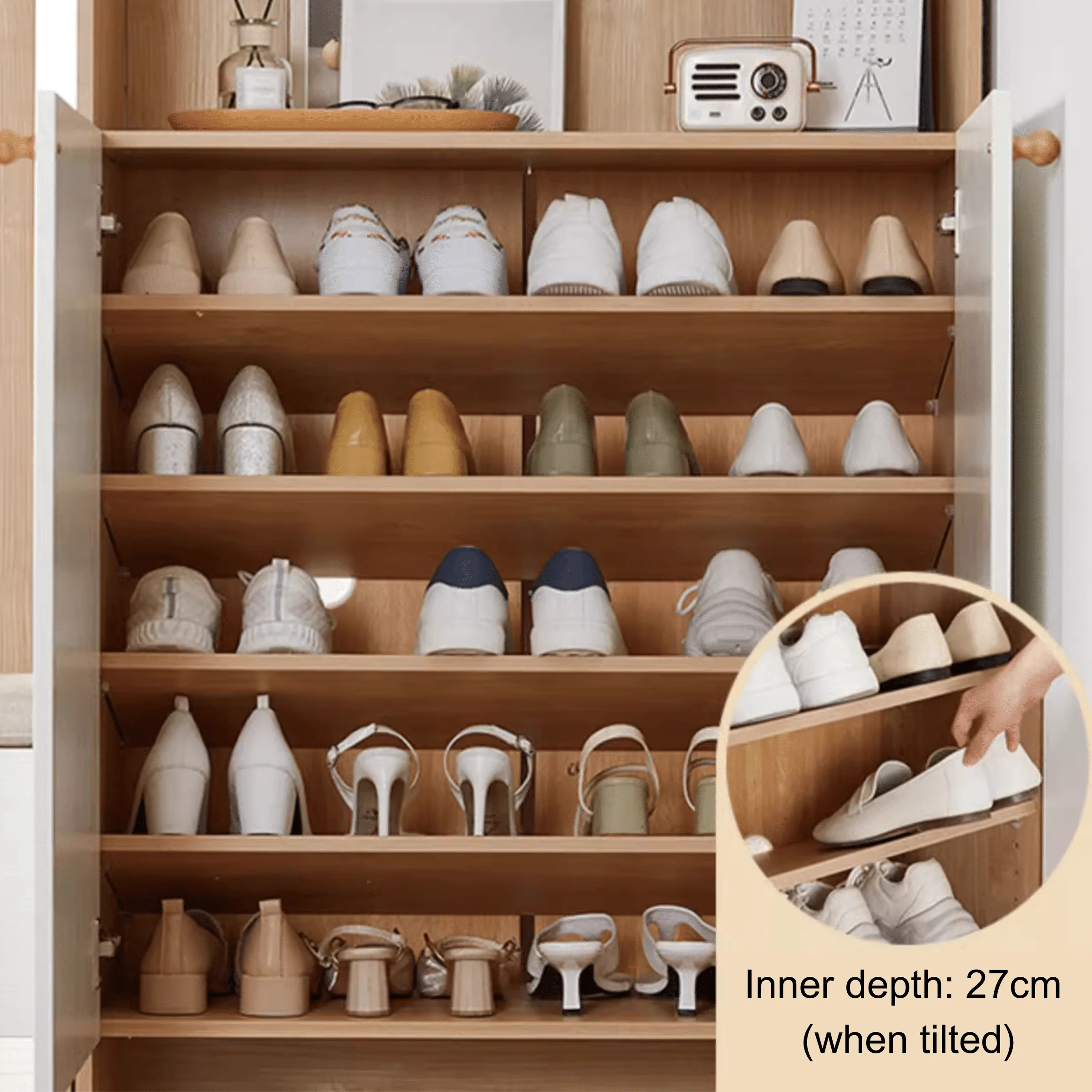 Linspire Miro Shoe Cabinet, 1.2M, Natural & White