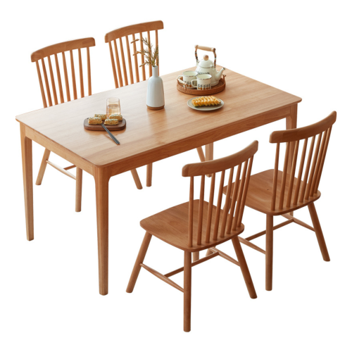 Linspire Ventus Solid Wood Dining Table with 4 Chairs Set, Natural