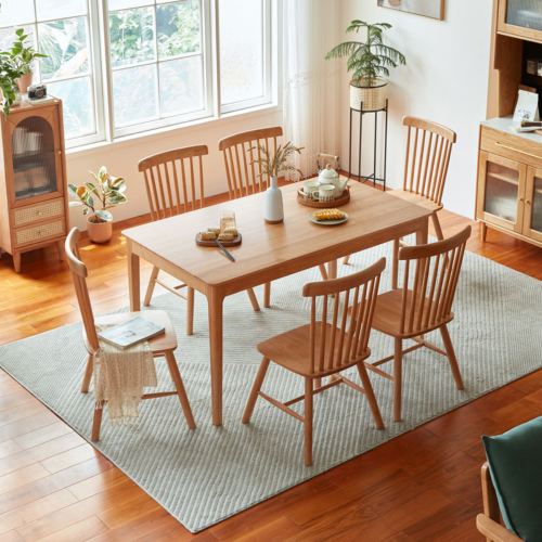 Linspire Ventus Solid Wood Dining Table with 4 Chairs Set, Natural