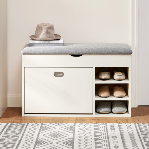 Linspire Miro Shoe Storage Bench, Small, White & Grey