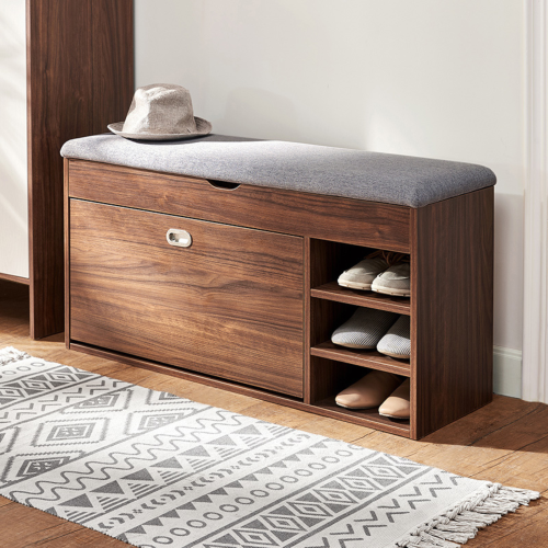 Linspire Miro Shoe Storage Bench, Large, Walnut & Grey