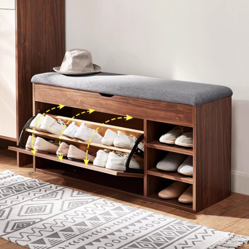 Linspire Miro Shoe Storage Bench, Large, Walnut & Grey