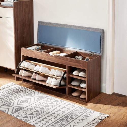 Linspire Miro Shoe Storage Bench, Large, Walnut & Grey