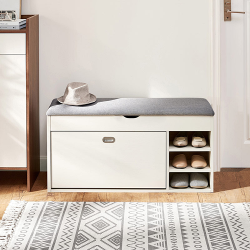 Linspire Miro Shoe Storage Bench, Large, White & Grey