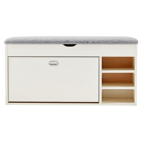 Linspire Miro Shoe Storage Bench, Large, White & Grey