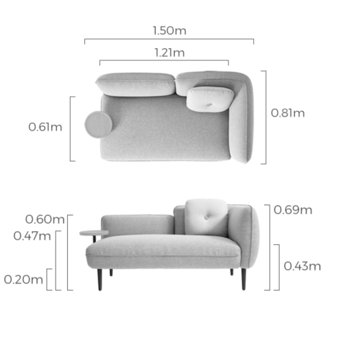 Linspire Flux 2 Seater Sofa with Sidetable, Left Armrest, Mist