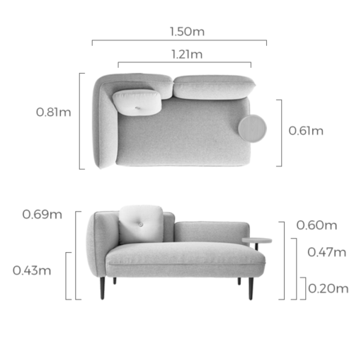 Linspire Flux 2 Seater Sofa with Sidetable, Right Armrest, Mist