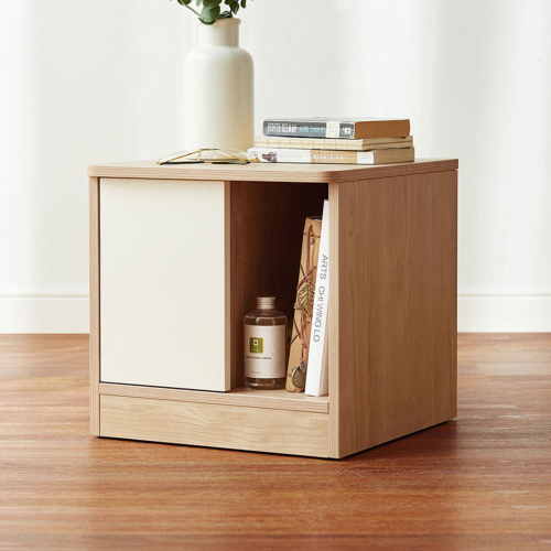 Linspire Evelyn Bedside Table with Cabinet, Natural & White