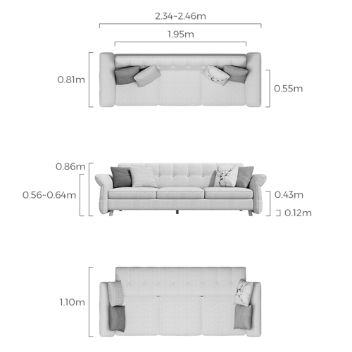 Linspire Monet 3 Seater Sofa Bed with Ottoman, Light Grey