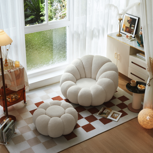 Linspire Lotus Boucle Armchair with Ottoman, Marshmallow