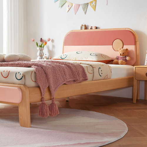 Linspire Berry Solid Wood Kids Small Queen Bed Frame, Pink