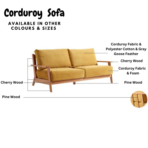 Linspire Drift 3.5-Seater Corduroy Fabric Sofa, Dark Yellow