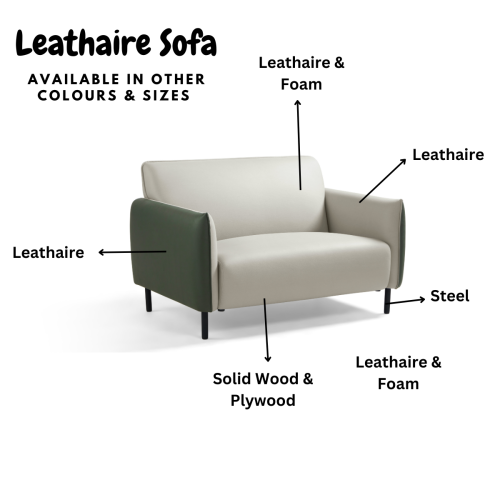 Linspire Gemini 2-Seater Leathaire Sofa, Grey & Moss Green