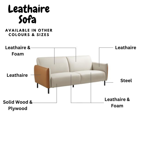 Linspire Gemini 3-Seater Leathaire Sofa, Oat & Windsor Tan