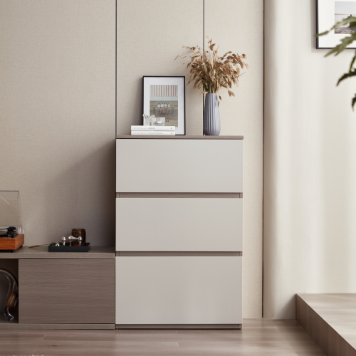 Linspire Rena Chest of 3 Drawers, Warm Wood & Grey