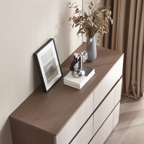 Linspire Rena Chest of 6 Drawers, Warm Wood & Grey