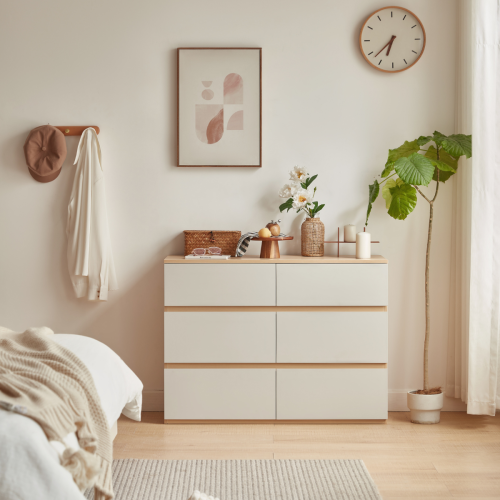 Linspire Rena Chest of 6 Drawers, Natural & Light Grey